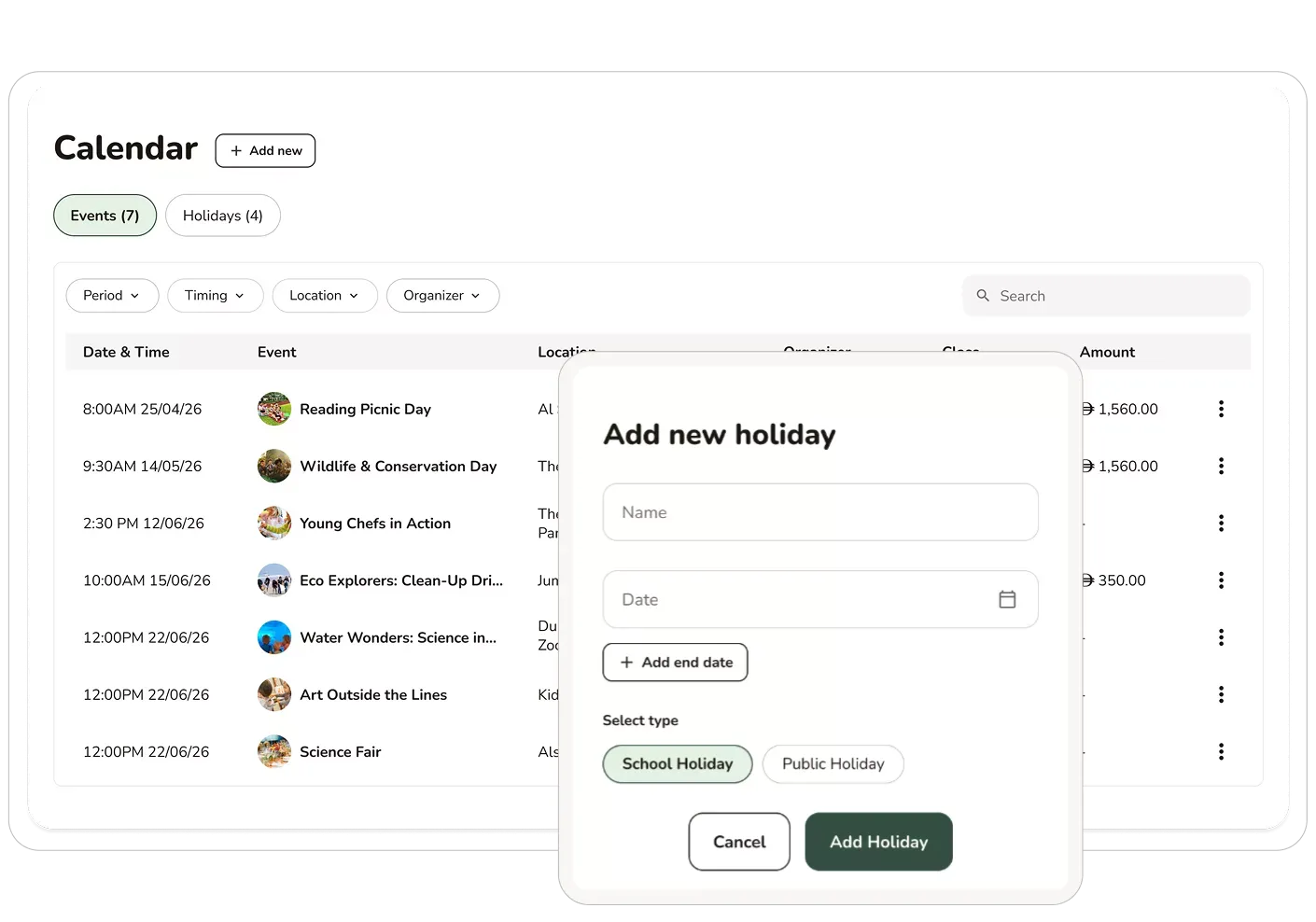Calendar & Events Management