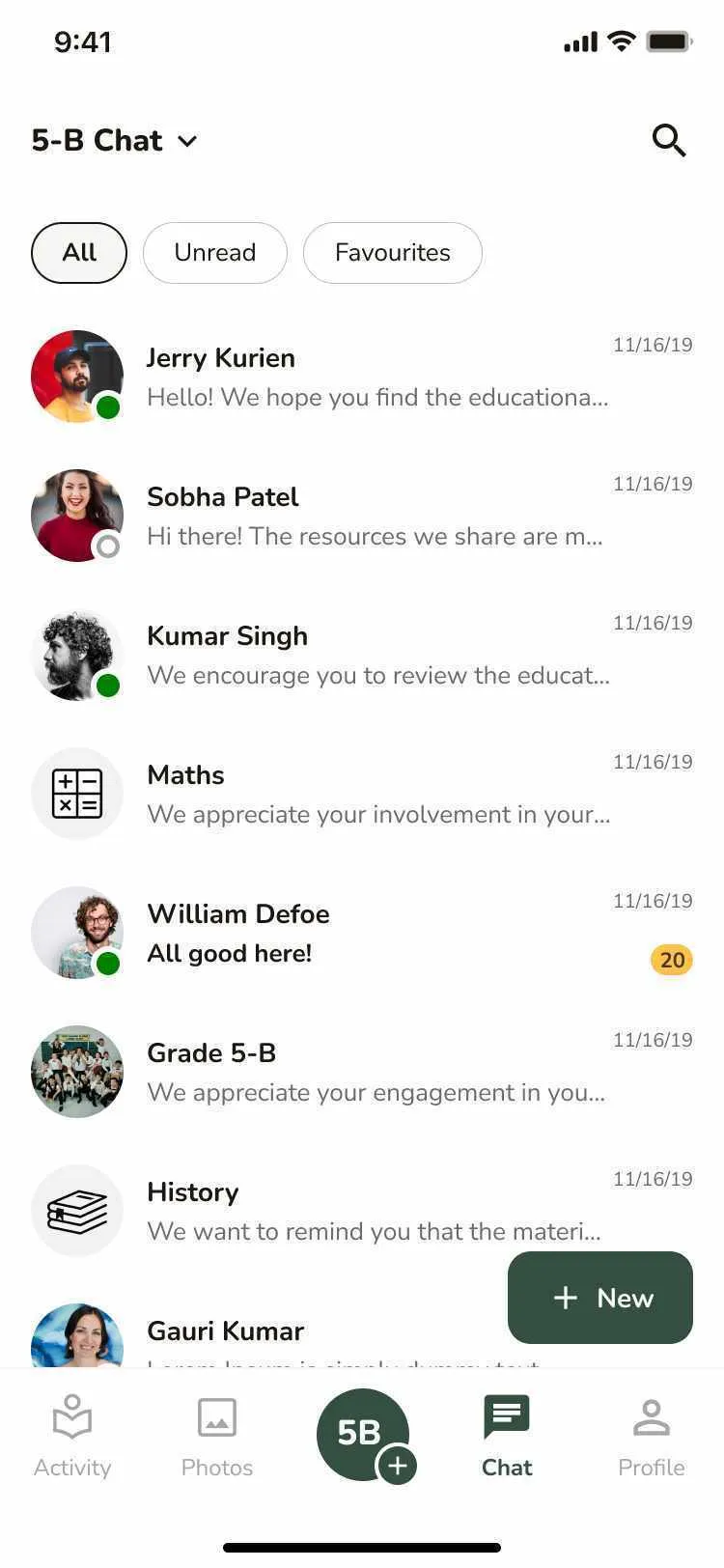 Teacher chat list
