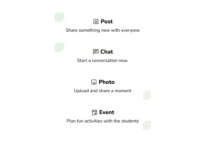 Add new post, chat, photo, or event