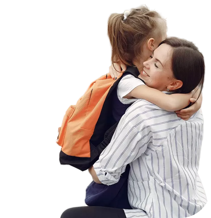 Mother and daughter preparing for school